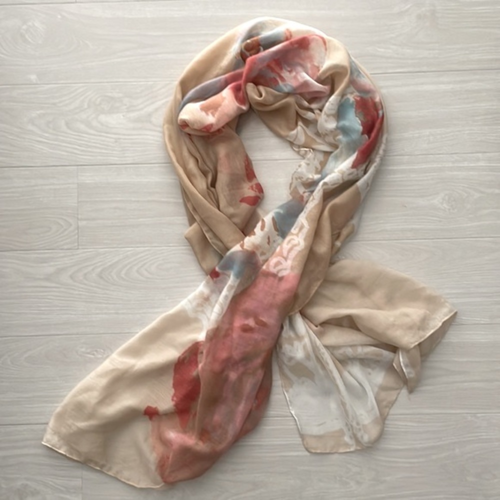 New! Large Flower Print Cotton Blend Wrap Scarf